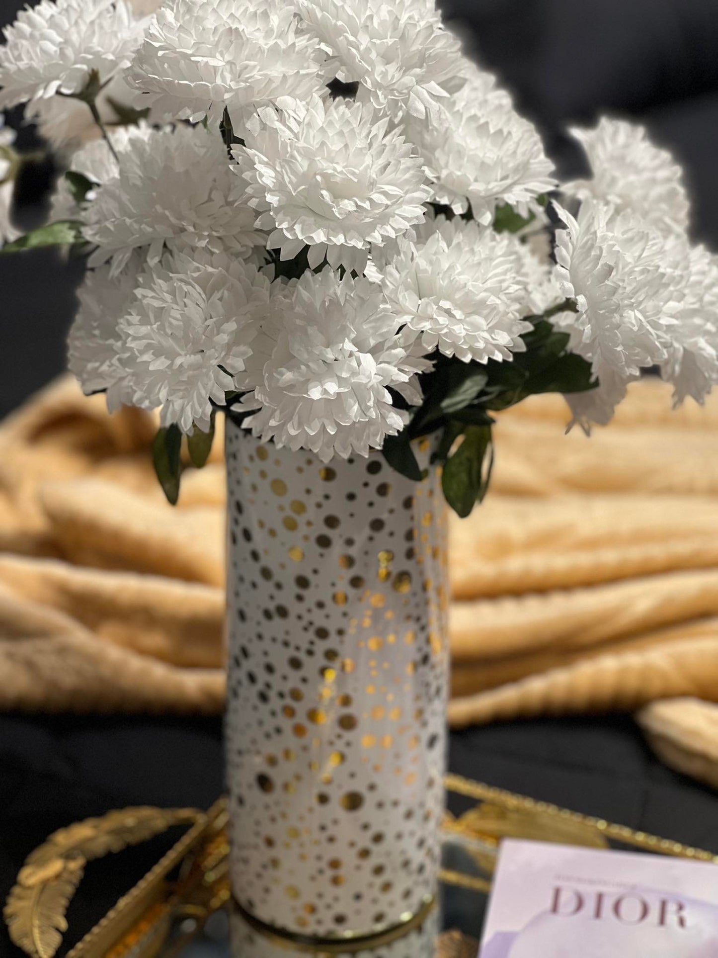 Dotted Gold and White Ceramic Vase